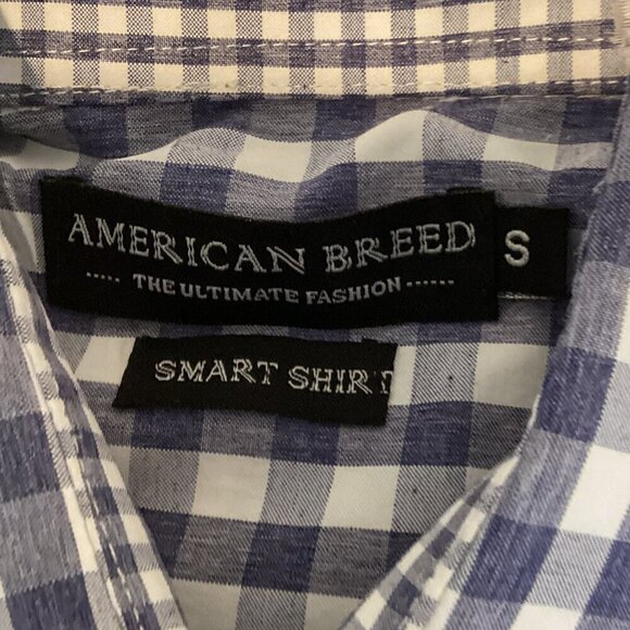 American Breed Smart Shirt Button Up Blue White Check Contrast Sleeve S 202E - Picture 5 of 7